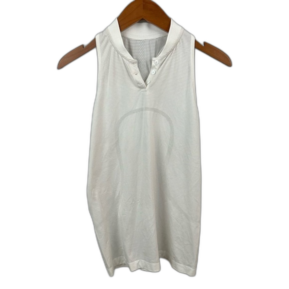 Lululemon White Swiftly Speed Sleeveless Henley Size 6 Golf Tennis Gym Active